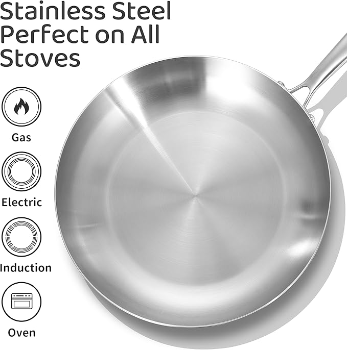 LOLYKITCH 8-10 Inch Tri-ply Stainless Steel Fry Pans and 6 QT Sauté Pan - Image 4