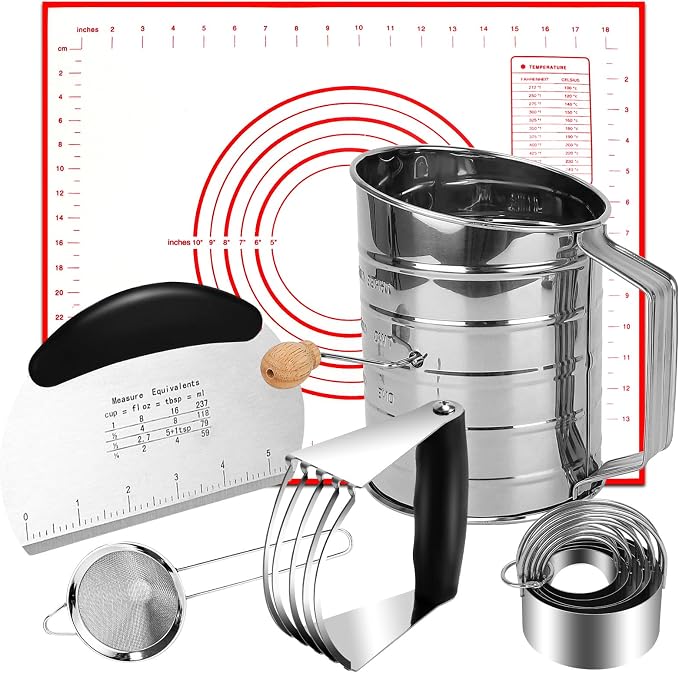 Biscuit Cutter Set, Dough Cutter, 3 Cup Flour Sifter, Baking Mat and Fine Mesh by ATPWONZ