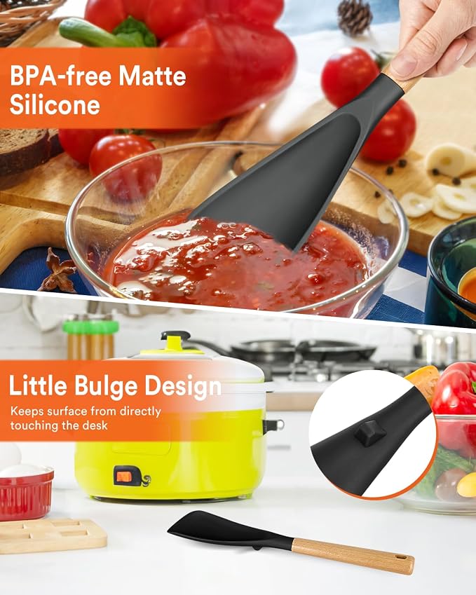 Cooking Spoon for Nonstick Cookwares, Wood Handle Spoon for Mixing, and Scrape - Image 5