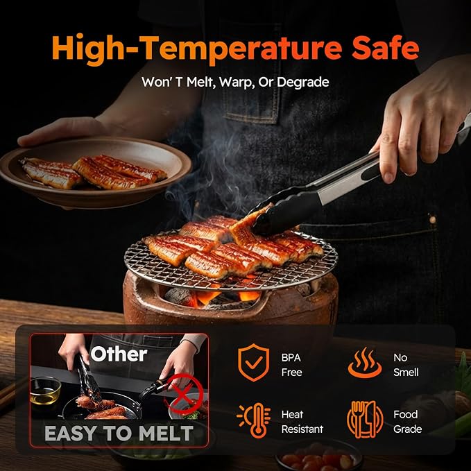 HST Tongs for Cooking with Silicone Tips, Non Stick Kitchen Tongs with Silicone - Image 2