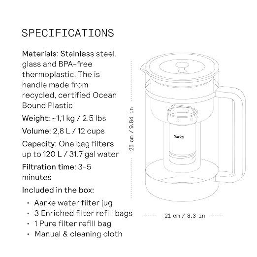 Aarke Purifier Large Glass Pitcher Bundle w/Steel Filter, 3 Enriched + 1 Pure - Image 8