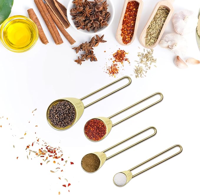 Gold Measuring Cups and Spoons Set of 8 pcs, Stainless Steel Measuring Cups and - Image 4