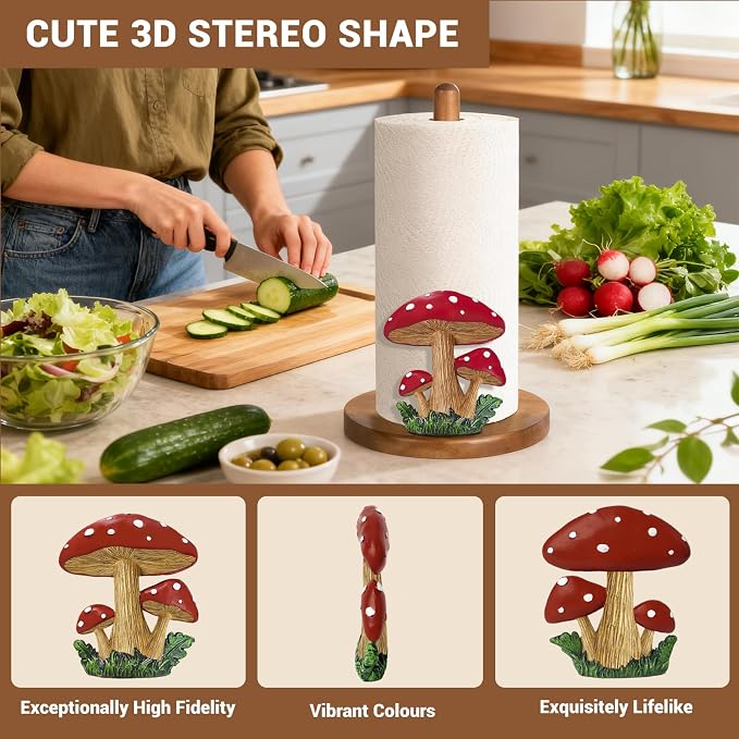 Mushroom Decor Paper Towel Holder, Cottage Core Decor - Image 3