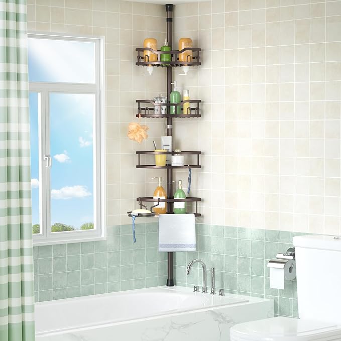HAMITOR Corner Shower Caddy Tension Pole: Rustproof Stable 4-Tier Bathroom - Image 7