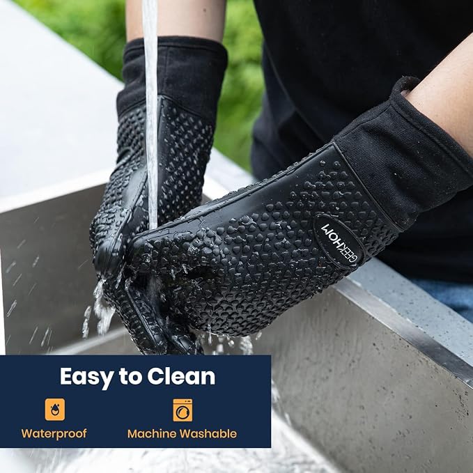 GEEKHOM BBQ Gloves Heat Resistant, 13.7 Inch Long Waterproof Silicone Oven Mitts - Image 6