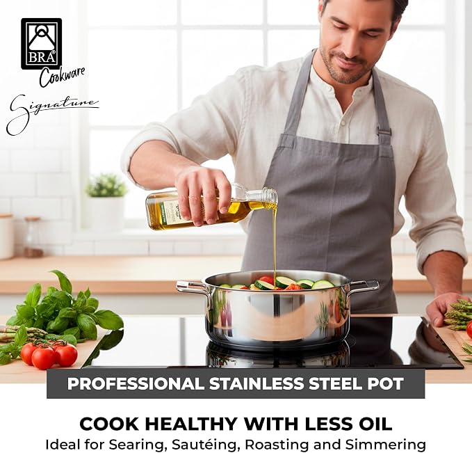 BRA COOKWARE Signature Stainless Steel Stock Pot w/Glass Lid | 9.5 Inch 4 Quart - Image 3
