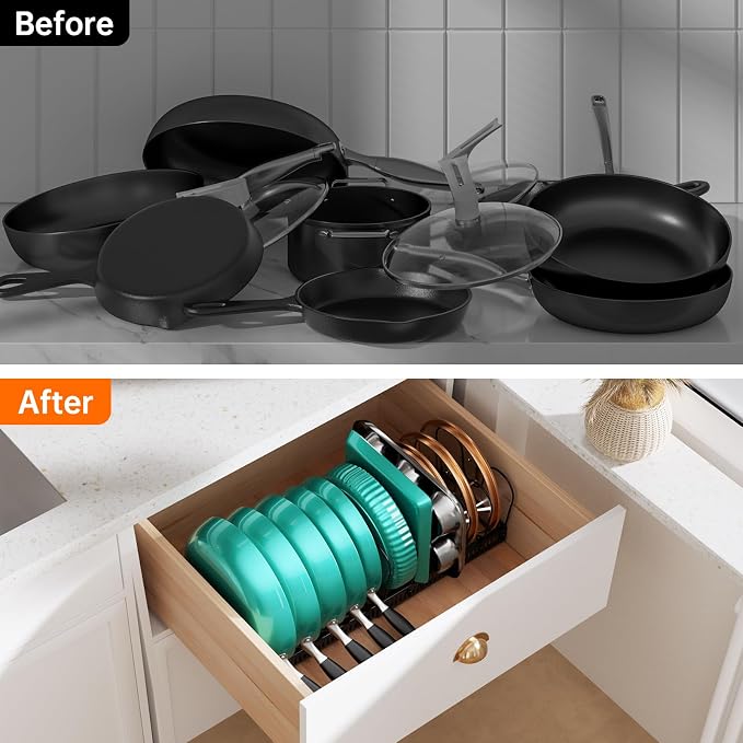 MUDEELA Expandable Pots and Pans Organizer Rack under Cabinet, Pots Lid - Image 6
