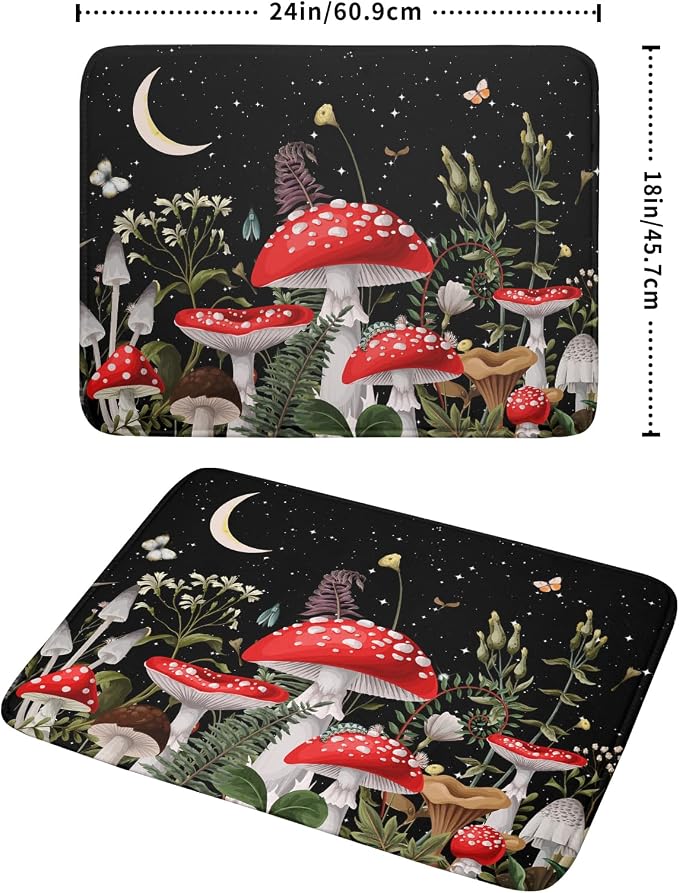 Red Mushroom Dish Drying Mat for Kitchen Counter Plant Leaves Drainer Mats Rack - Image 2