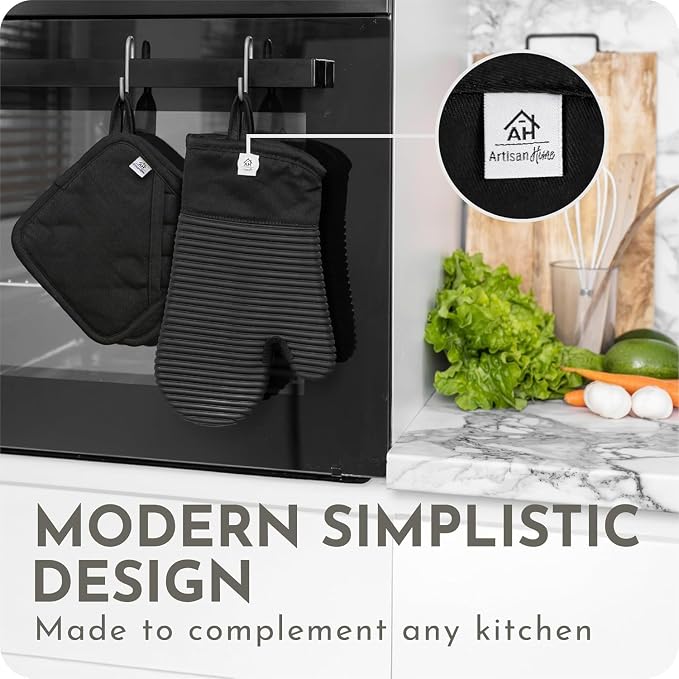 Extra Long Silicone Oven Mitts and Pot Holders Sets | Heat Resistant 500°F - Image 3