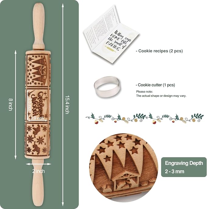 Christmas Embossed Rolling Pin for Baking Cookies Embossing Rolling Pins - Image 3