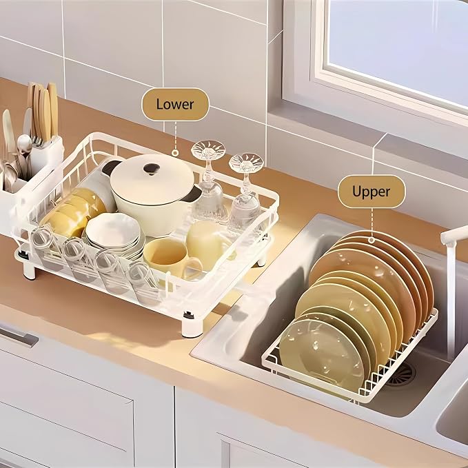 Small 2 Tier Dish Drying Rack, Space Saving Dish Racks - Image 3