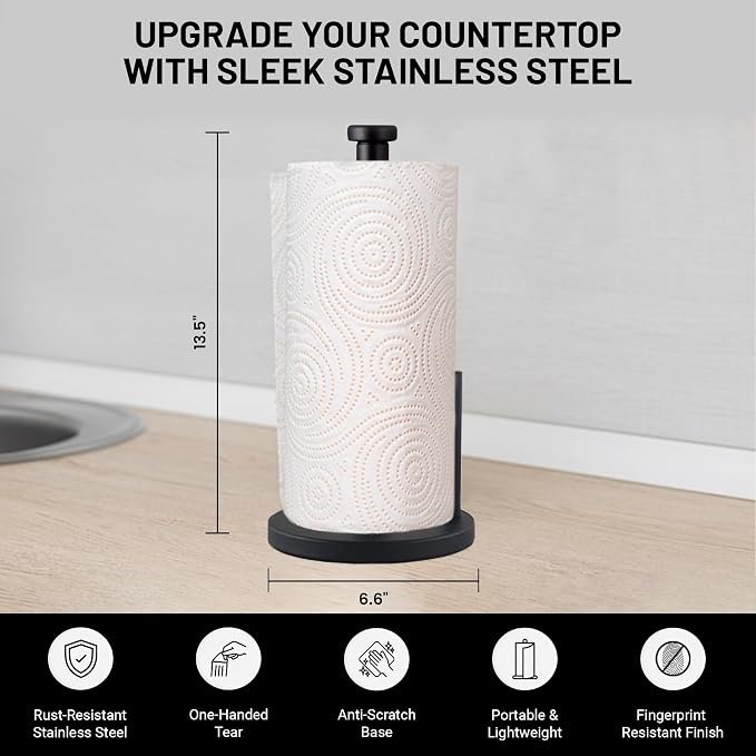 Black Paper Towel Holder Countertop Stainless Steel Paper Towel Stand - Image 3