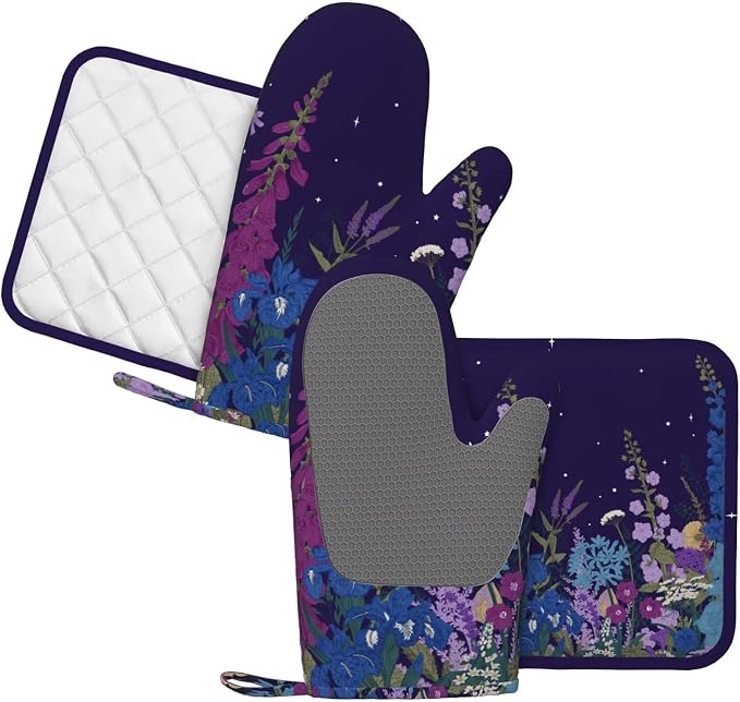 Wildflowers Florals Oven Mitts Pot Holders Set Silicone Heat Resistant - Image 2