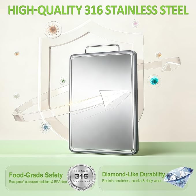 Stainless Steel Cutting Board for Kitchen, Double Sided Defrosting Tray - Image 3