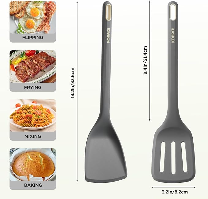 2 Pack Silicone Spatula, Heat Resistant 600°F Silicone Spatulas Set, Turner & - Image 2