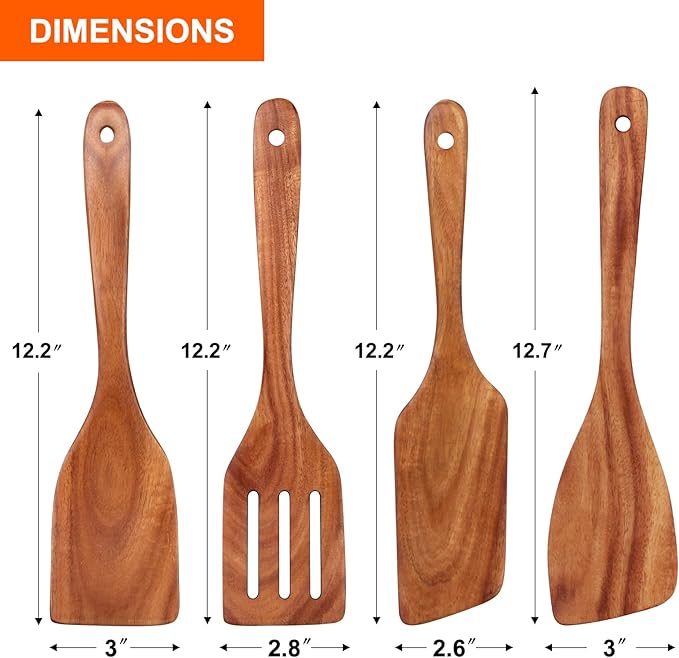 Best Non Toxic Wooden Spatula for Cooking Utensils Set Wood Spurtle Flat - Image 4