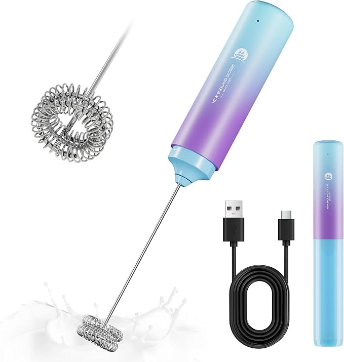 Rechargeable Milk Frother Handheld, 2-IN-1 Dual Spring Whisk Electric Frother by NewEnglandStories