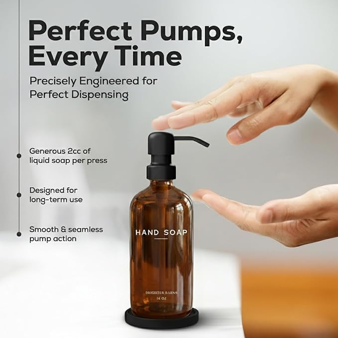Amber Glass Hand Soap Dispenser Bathroom Set by Brighter Barns - Image 4