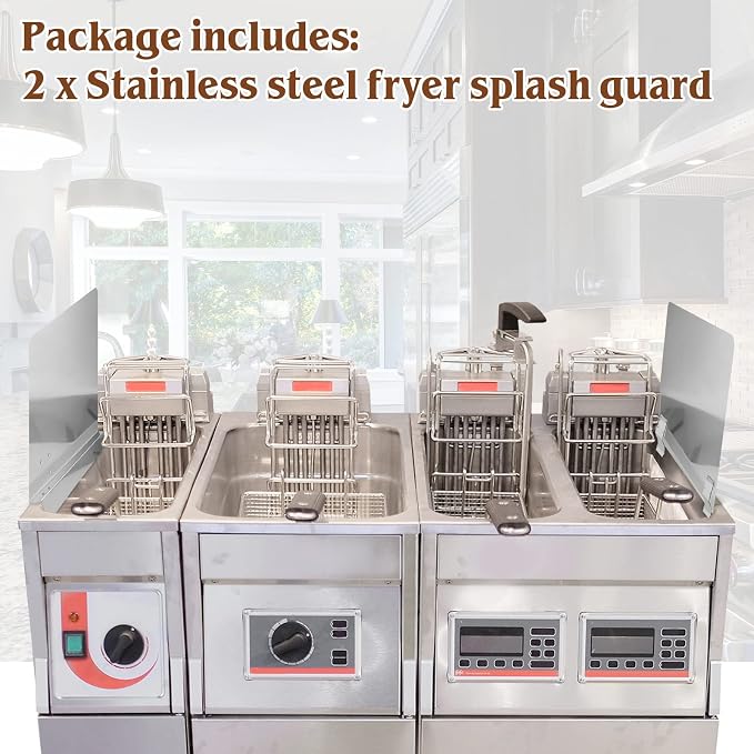 Ferraycle 2 Pack 20-1/2" W x 18" H 304 Stainless Steel Fryer Splash Guard - Image 4