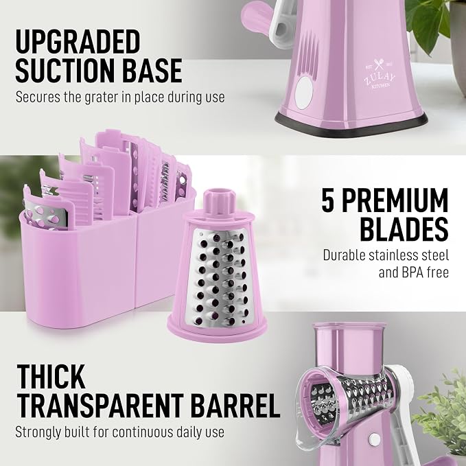 Zulay Kitchen Rotary Cheese Grater 5 Blade Cheese Shredder - Image 7