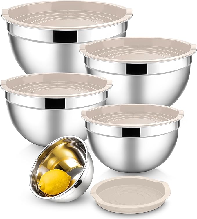 E-far Mixing Bowls With Lids Sets of 5, 10-Piece Stainless Steel Salad Metal by E-far