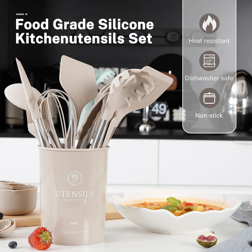 Silicone Cooking Utensils Set, 28 Pcs Non-Stick Kitchen Utensils Set