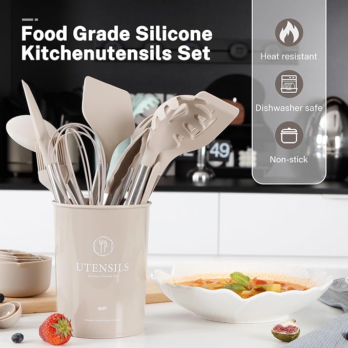 QMVESS Silicone Cooking Utensils Set, 446°F Heat Resistant Spatula, Spoons Set - Image 7