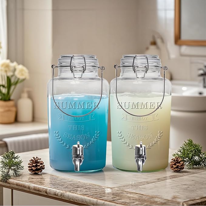 Glass Beverage Dispenser with Airtight Lid and Handle, 0.8 Gallon Drink - Image 7