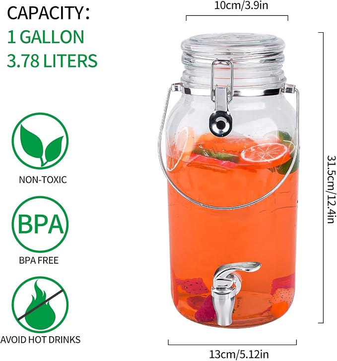 Eleganttime 1 Gallon Glass Drink Dispensers - Image 2