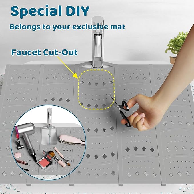 Bathroom Sink Cover for Counter Space, Foldable Silicone Makeup Mat for Hair - Image 5