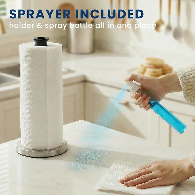 2 in 1 Paper Towel Holder with Spray Bottle, Countertop Paper Towel Holder with - Image 2