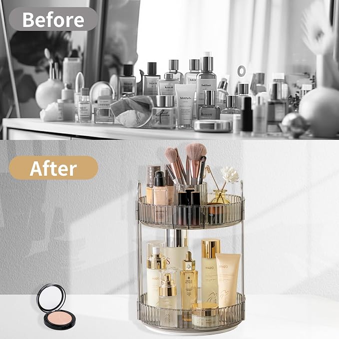 Asayuee 360 Rotating Makeup Organizer, 2 Tier Large Capacity Make Up Organizers - Image 5