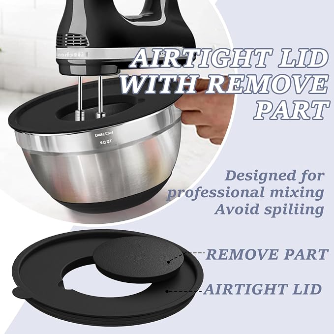Umite Chef Mixing Bowls with Airtight Lids, 3 Grater Attachments & Non-Slip - Image 7
