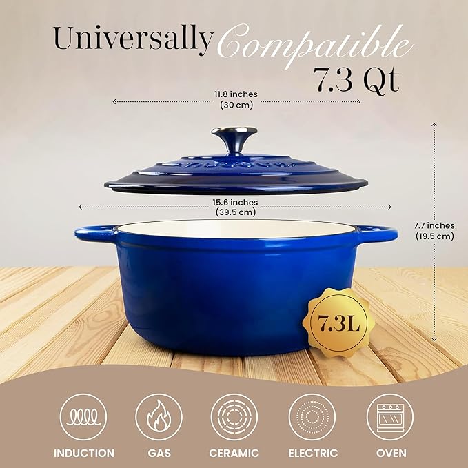 Cast Iron Dutch Oven with Lid – Non-Stick Ovenproof Enamelled Casserole Pot – - Image 2