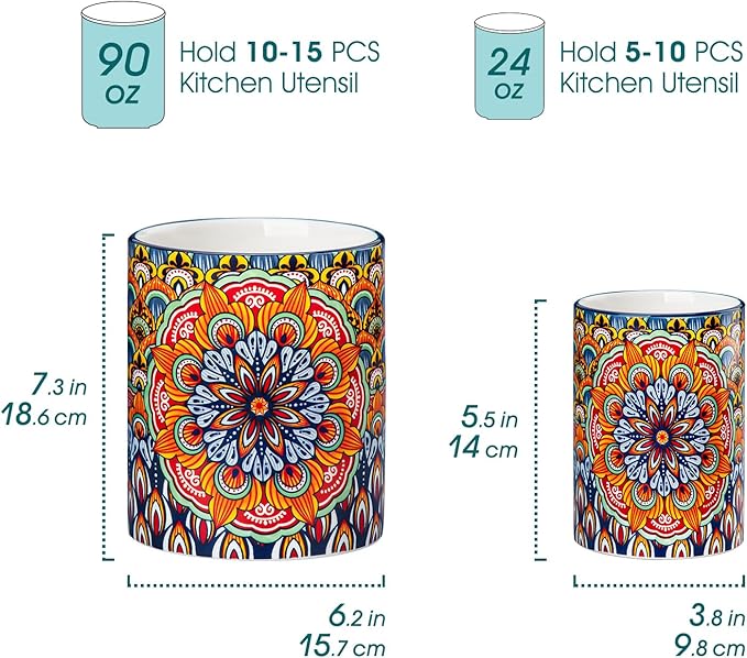 vancasso SIMI Utensil Holder, 7.3"+5.5" Porcelain Kitchen Utensil Holder - Image 2