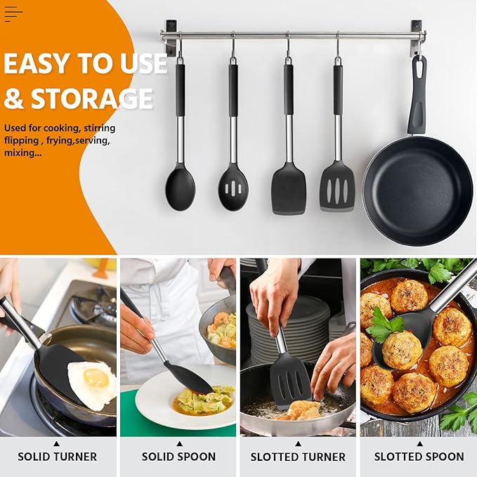 E-far Cooking Utensils Set of 4, Silicone Kitchen Utensils - Image 5