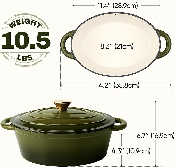 Oval Dutch Oven for Bread Baking, 4.5 Quart Non Stick Enameled Cast Iron Dutch - Image 3