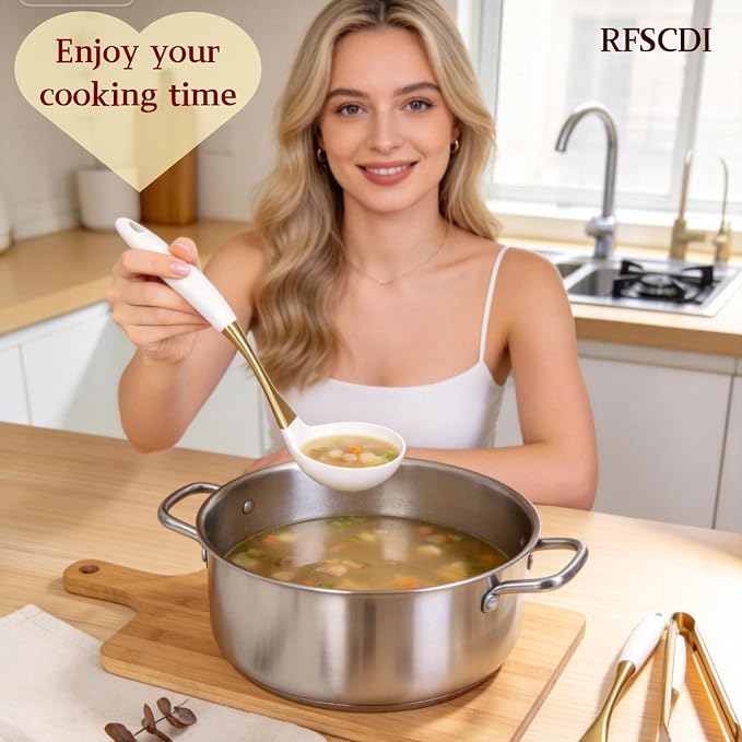 Elegant White Gold Silicone Cooking Utensils Set - Image 8