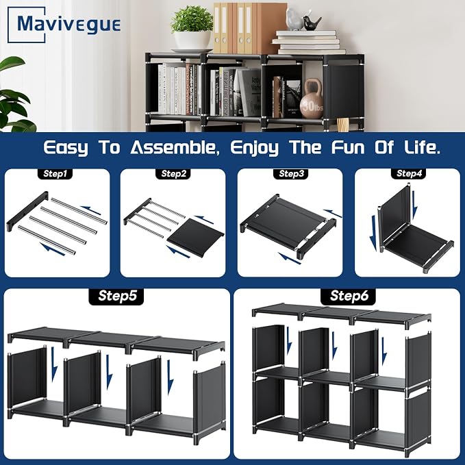 Mavivegue Book Shelf, 6 Cube Storage Organizer, DIY Bookcase, Metal Cube - Image 8