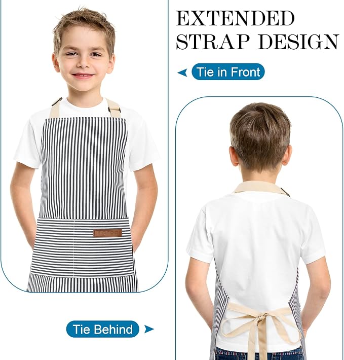 2 Pack Stripes Kids Apron, Kids Cooking Aprons - Image 4