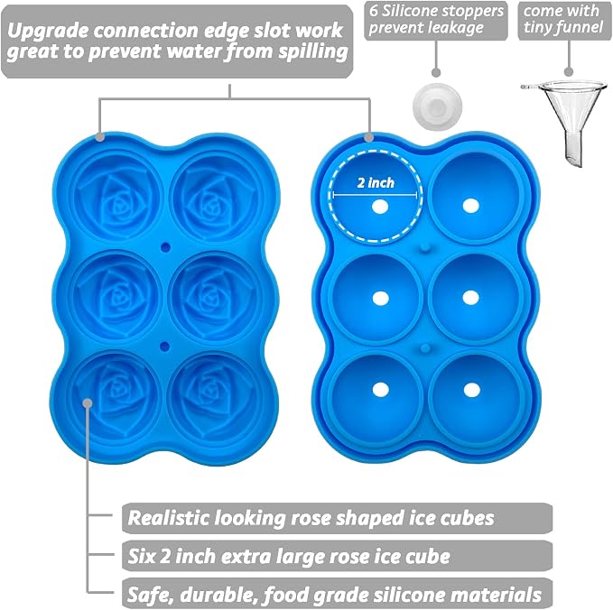 CAMKYDE Rose Ice Cube Tray 2 Inch, 6 Cavity Silicone Rose Ice Cube Mold - Image 3