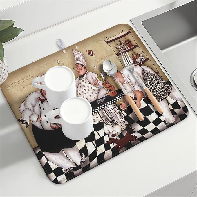 Fat Chef Dish Drying Mat For Kitchen Counter 18x24 Inch Microfiber Absorbent - Image 8