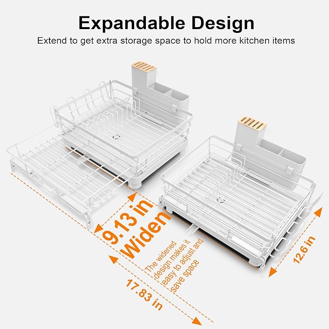 Runnatal Dish Drying Rack, Extendable Dish Rack Over Sink, Large Stainless - Image 2