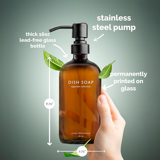 Vine Creations Amber Glass Soap Dispenser Set, Dish Soap and Hand Soap - Image 5
