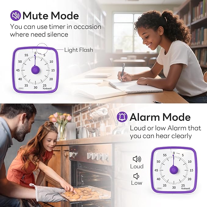 Yunbaoit Visual Timer with Night Light, 60-Minute Countdown Timer - Image 4