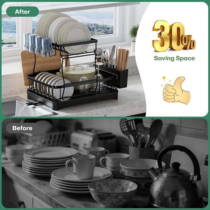 2 Tier Dish Rack, Carbon Steel Dish Drying Rack - Image 6