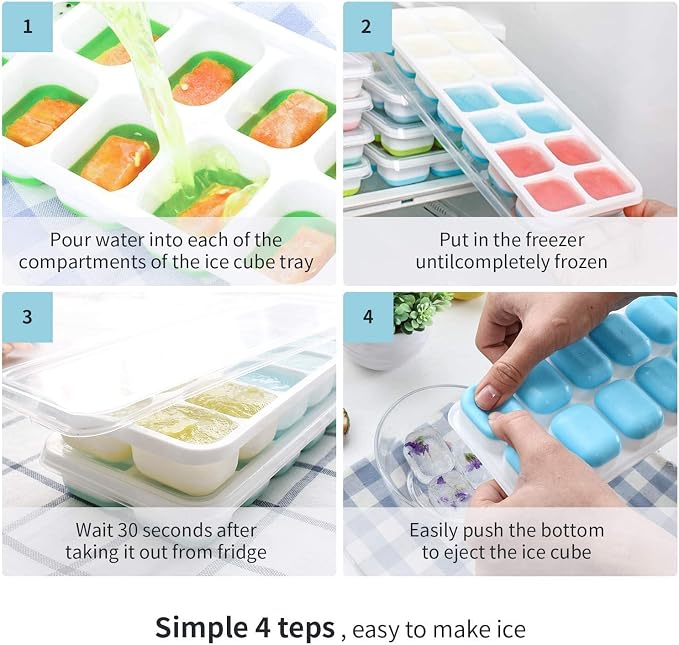 Ice Cube Tray with Lids BPA Free, 4 Pack - Image 3