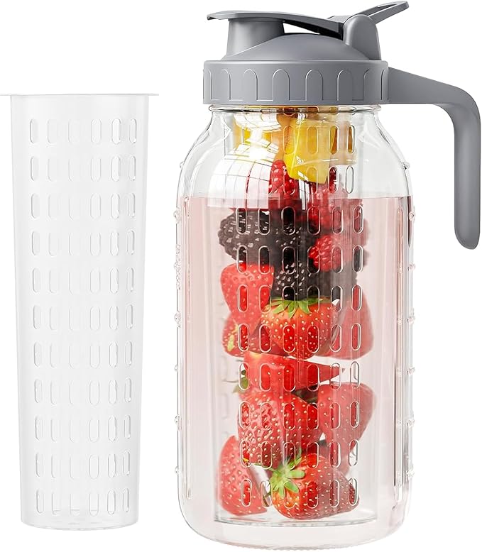 JunVpic Glass Mason Jar Pitcher, 64oz Wide Mouth Jug by Junvpic