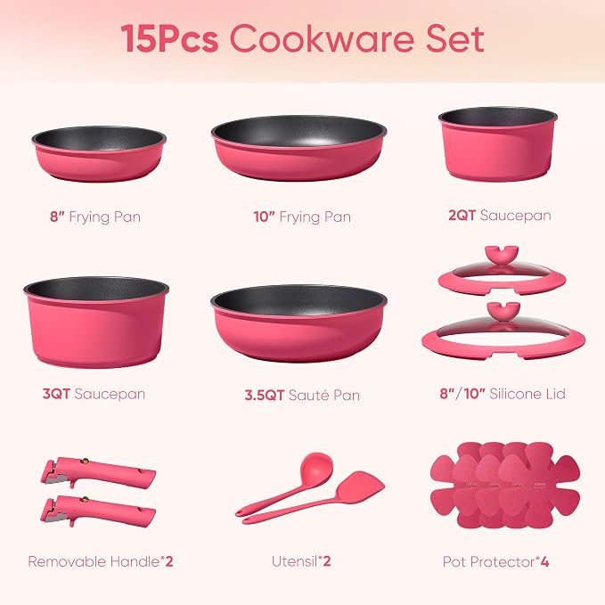 CAROTE 15pcs Pots and Pans Set Non Stick, Cookware Set Non Toxic - Image 2