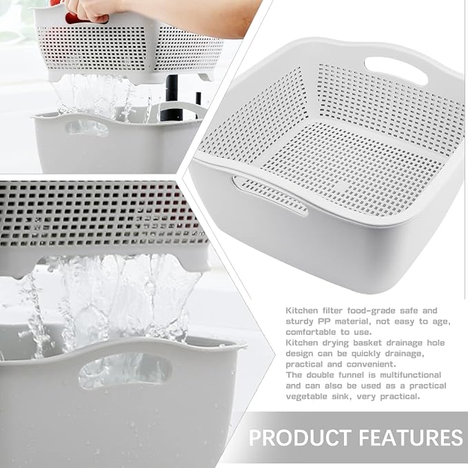 Double-layer Draining Basket Plastic Fruits Vegetable Washing Basket Food - Image 3